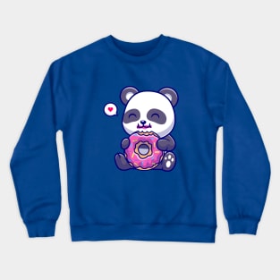 Cute Panda Eating Doughnut Cartoon Crewneck Sweatshirt